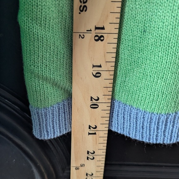 VTG 1980's Laura by Alyzia Green Blue Trim Button Front Cardigan Sweater Sz 8 - Picture 4 of 5